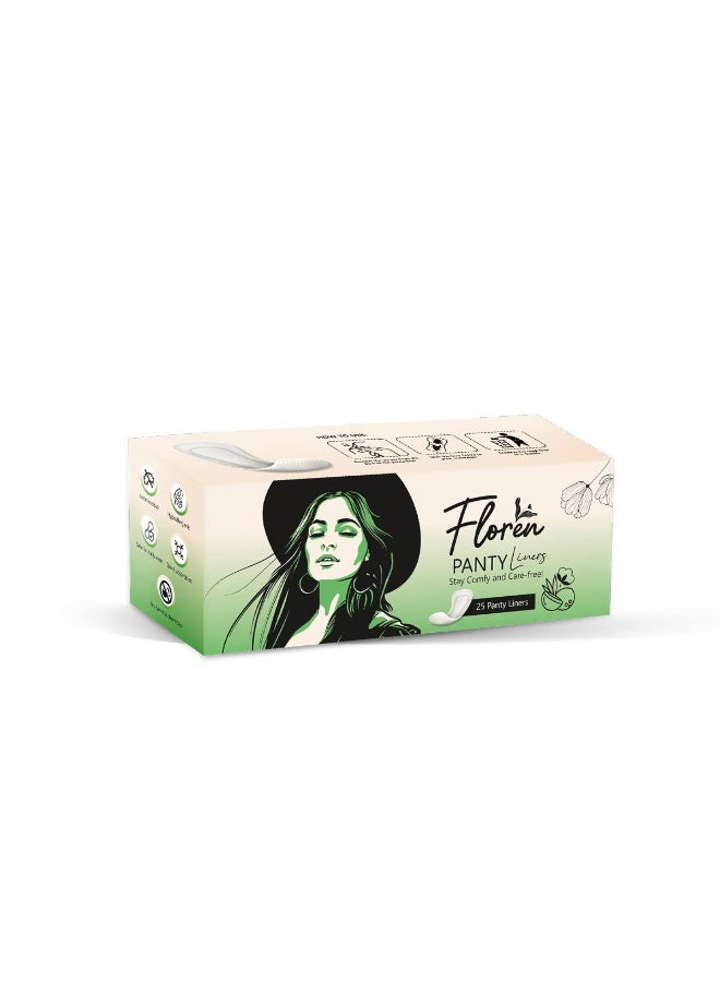 Floren Panty Liners (25 Liners) | Curvy Design for Extra Comfort | Cottony-Soft Surface with 185mm Wide Optimal Coverage - Image 1